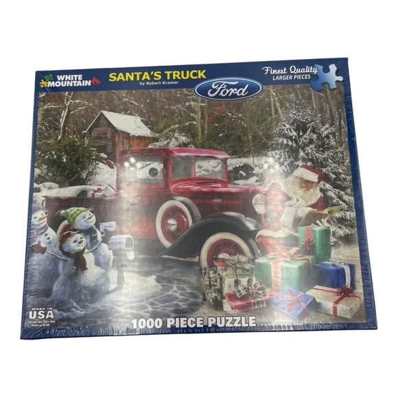 Santa's Truck FORD Red Pick-Up 1000 pc Christmas Puzzle Licensed Robert Kramer - Picture 3 of 10